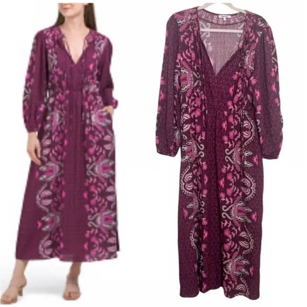New Celina Moon purple long sleeve midi dress